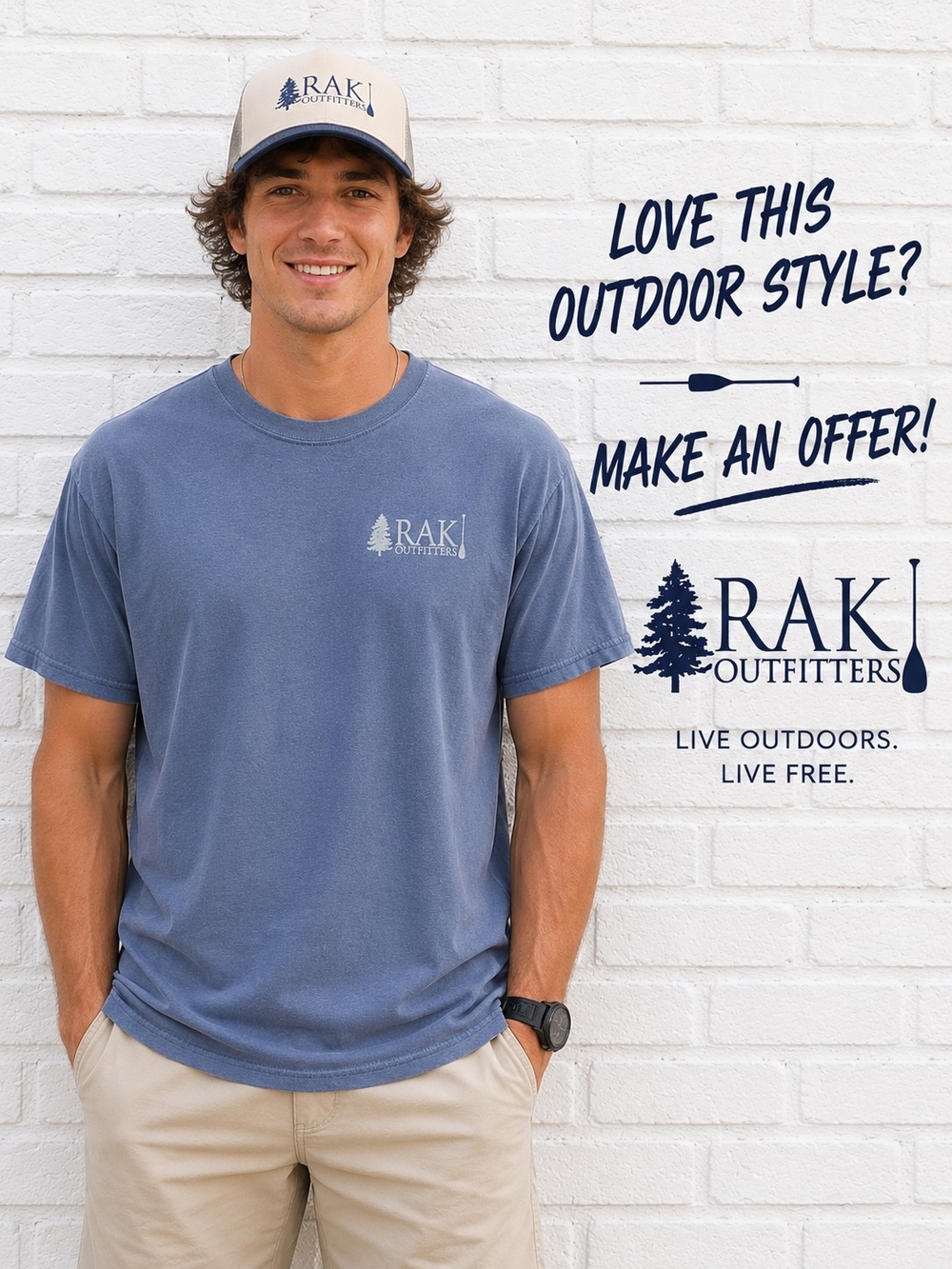 RAK Outfitters Graphic Logo T-Shirt Blue Outdoor Paddle Tee Large